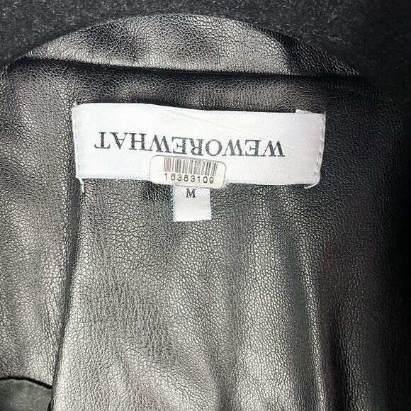 WeWoreWhat‎ Faux Leather Blazer Black Button Front Jacket Vegan Collared Sz M - Picture 8 of 10